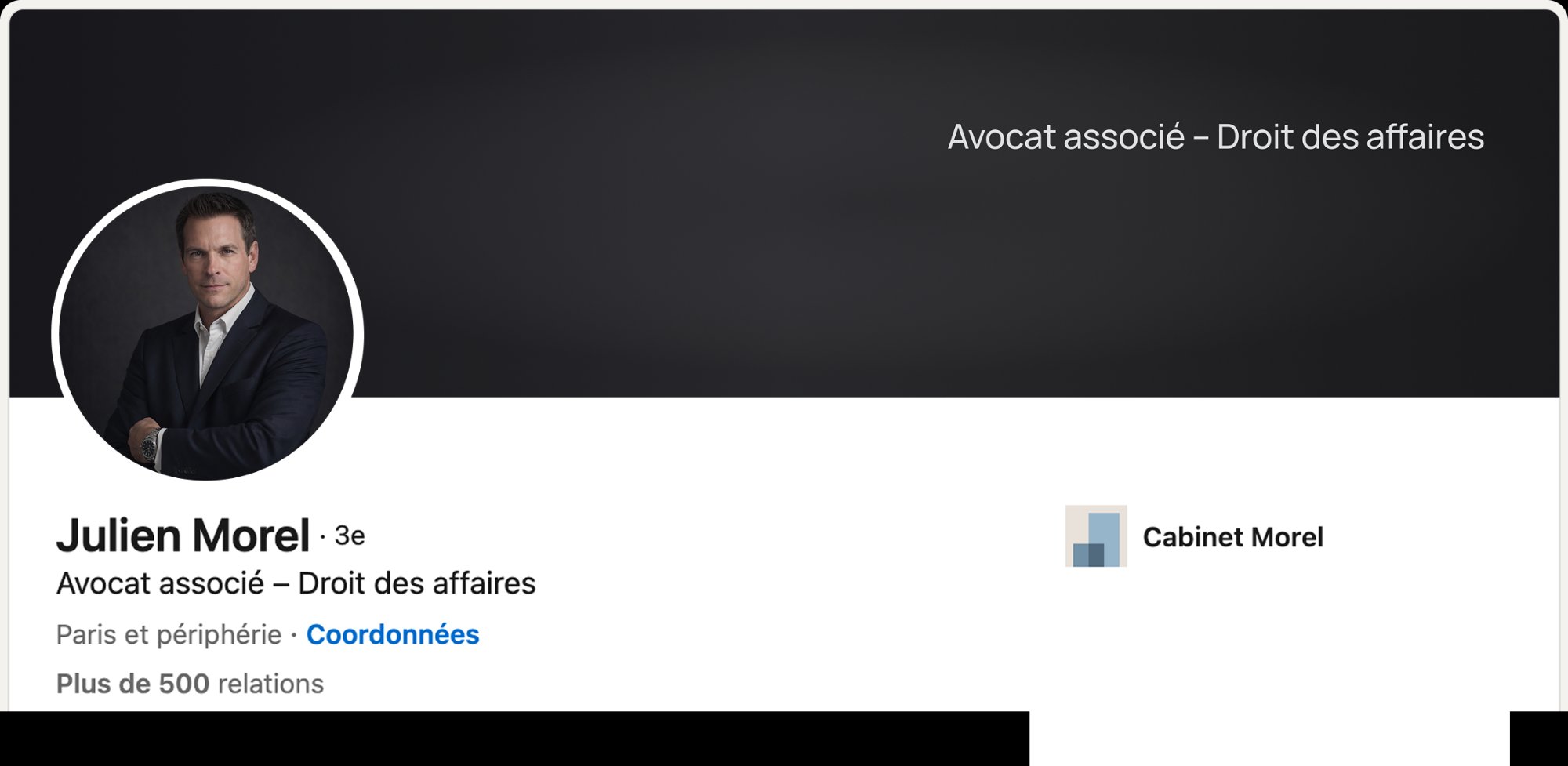 Bannière LinkedIn — Cabinet d'avocats, droit des affaires